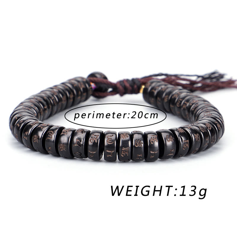 Tibetan Coconut Shell Beads Engraved Om Mani Padme Hum Mantra Positive String Bracelet