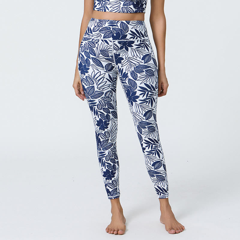 Flowers Leaves Dandelions Pineapples Print Sports Fitness High Waist Leggings Women's Yoga Pants