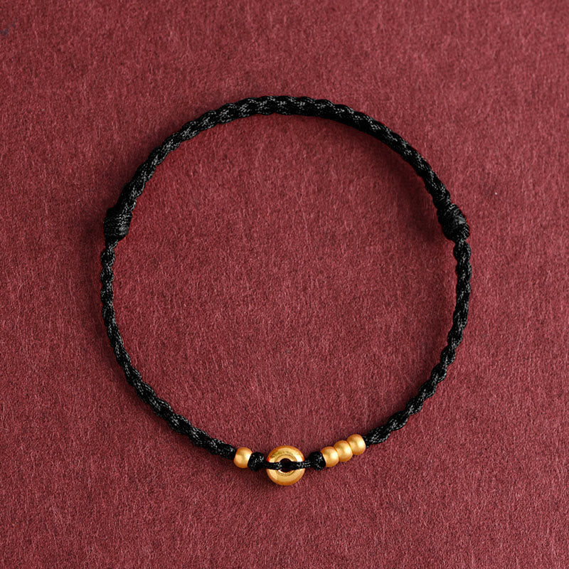 999 Gold Small Peace Buckle Design Handmade Luck Braided Rope Bracelet Anklet