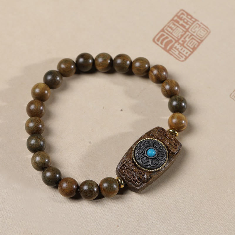 Small Leaf Red Sandalwood Green Sandalwood Six True Words Peace Bracelet