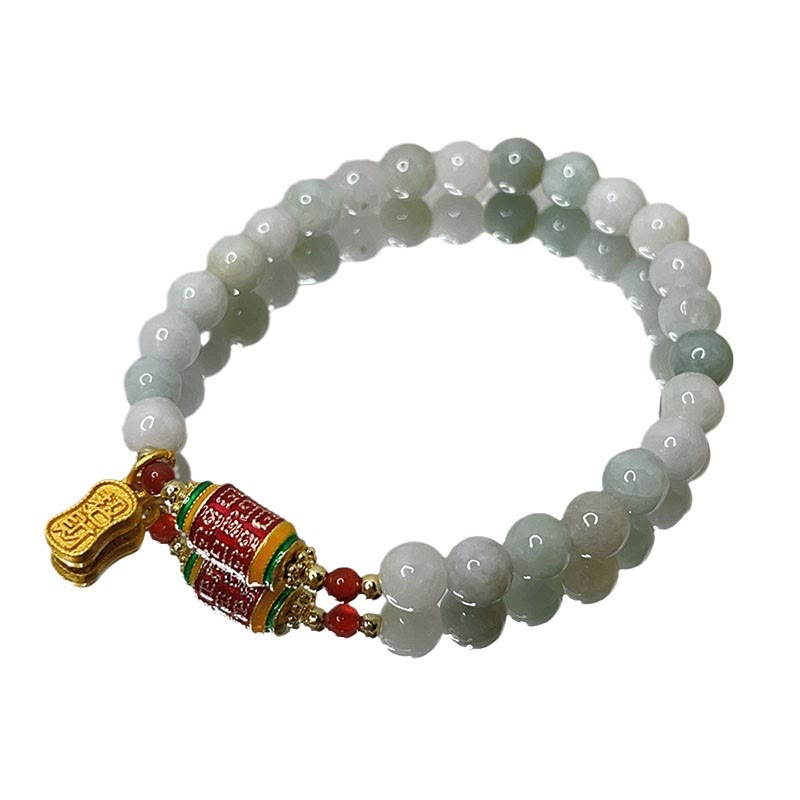 Tibetan Natural Jade Fu Character Prayer Wheel Prosperity Abundance Bracelet