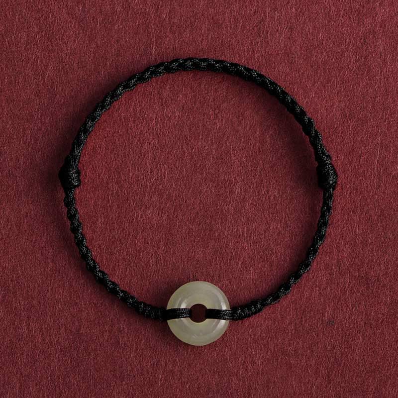 Natural Hetian Jade Peace Buckle Protection Luck Braided Bracelet Anklet