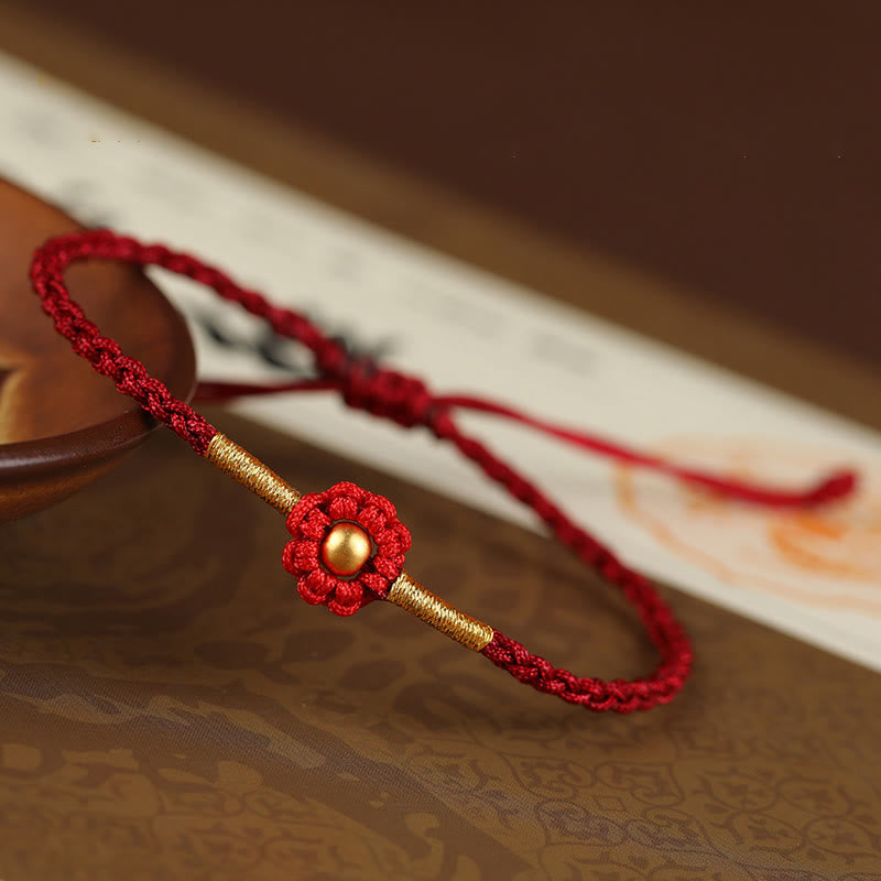 999 Gold Mini Bead Handmade Flower Design Luck Protection Rope Bracelet