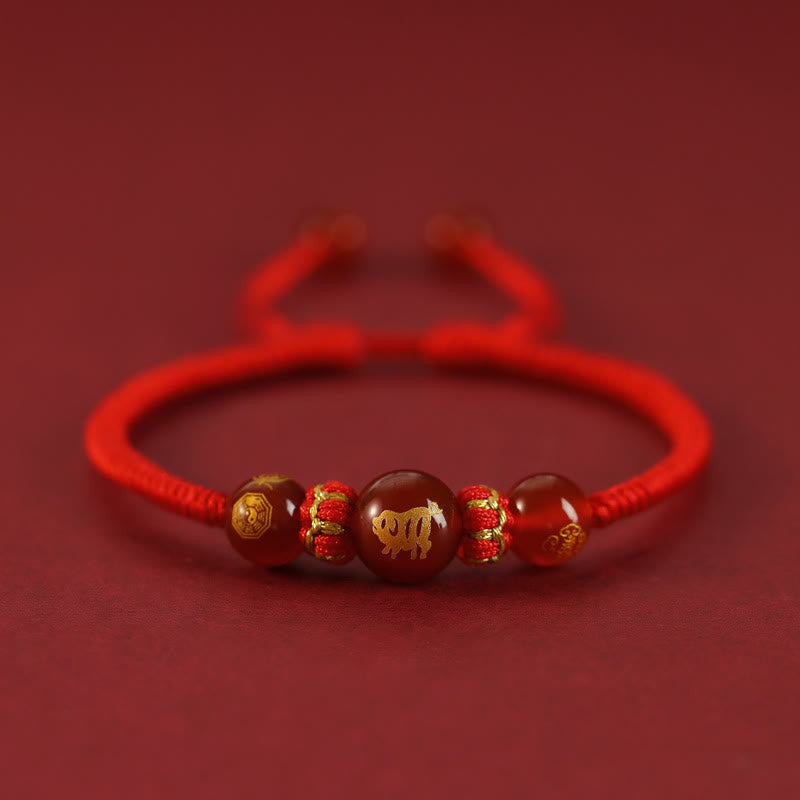 Handmade Red Agate Chinese Zodiac Red String Braided Protection Bracelet
