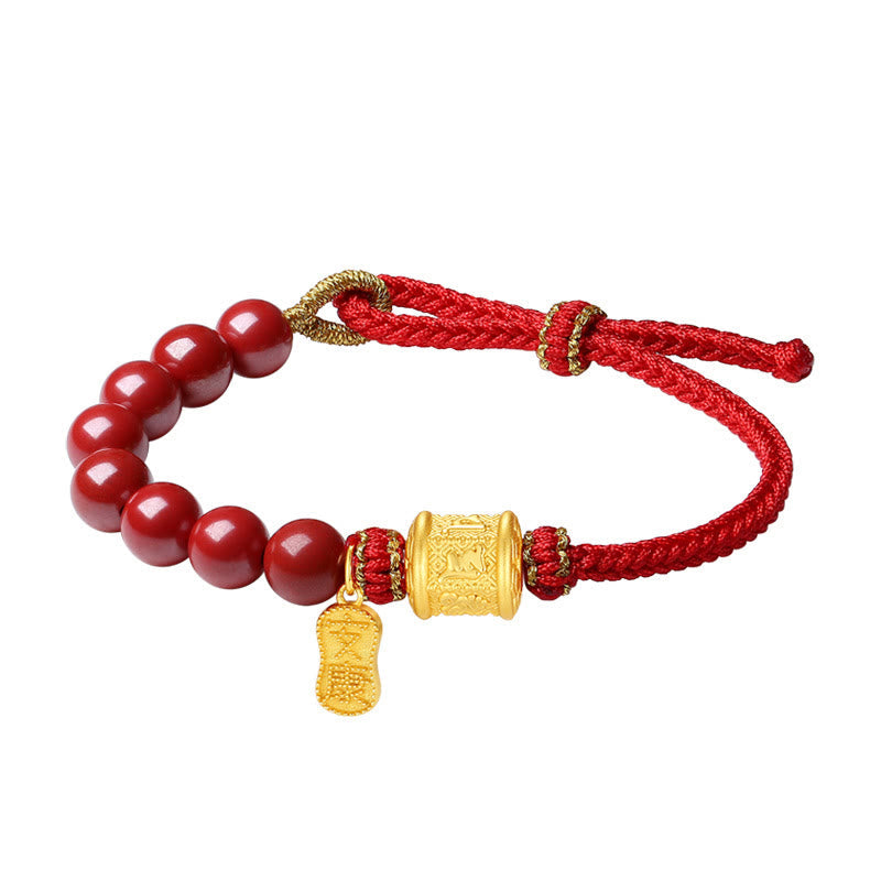 999 Sterling Silver Six True Words Om Mani Padme Hum Cinnabar Blessing String Bracelet