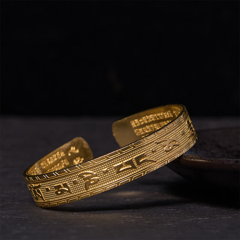 Six True Words 'om Mani Padme Hum' Heart Sutra Copper Brass Luck Wisdom Bracelet Bangle