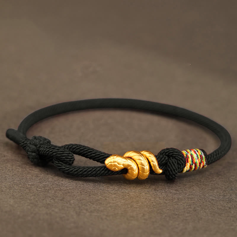 999 Gold Year of the Snake Design Handmade Luck Protection Rope Braided Bracelet