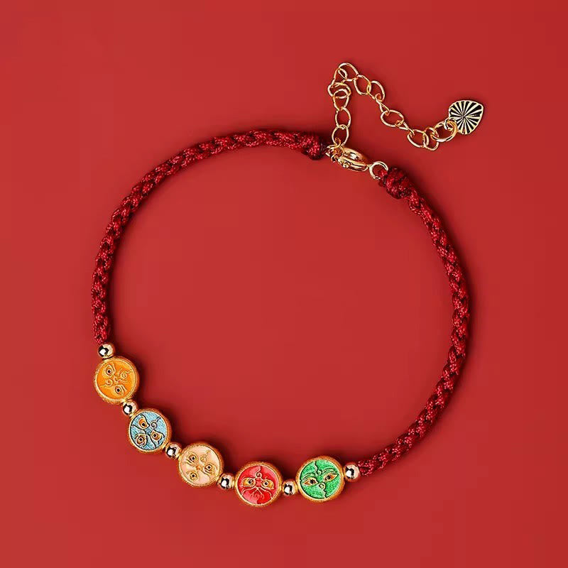 Red String 925 Sterling Silver Five Ways God Of Wealth Connection Bracelet