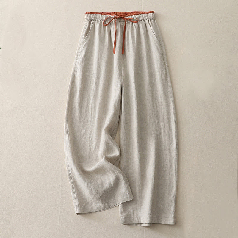 Casual Colorblock Drawstring Women's Wide Leg Pants With Pockets