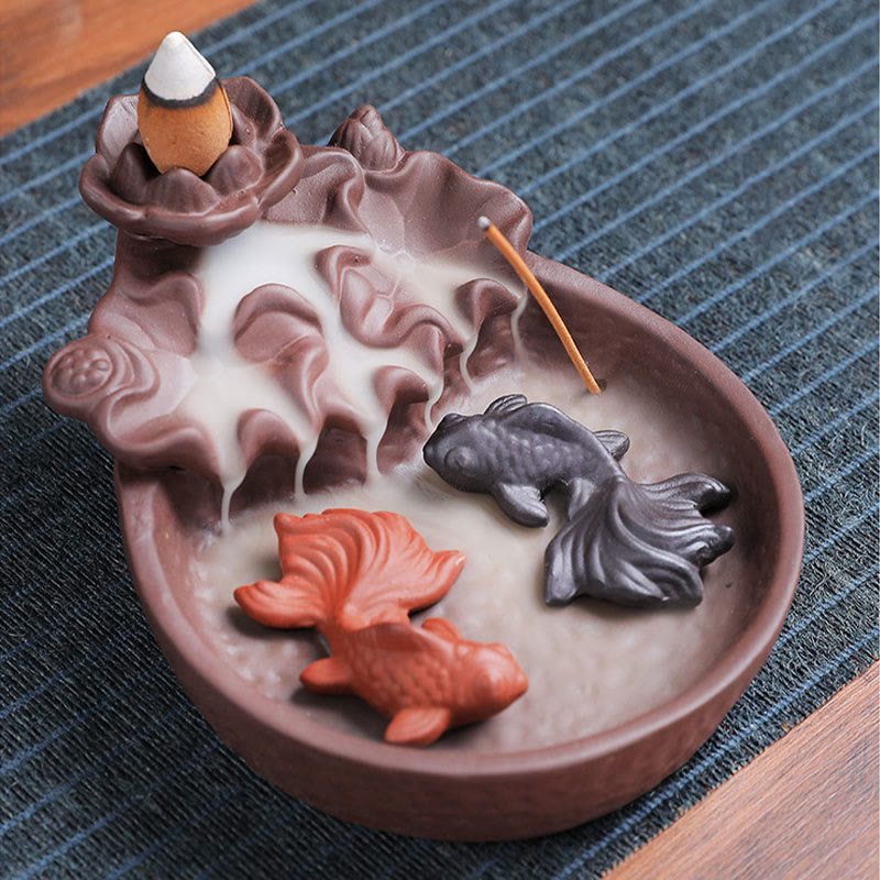 Koi Fish Ox Purple Clay Ceramic Incense Stick Holder Incense Burner Decoration
