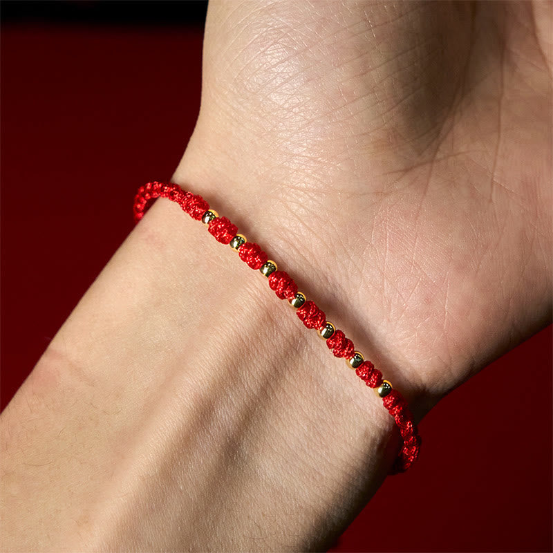 925 Sterling Silver Plated Gold Beads Red String Braided Protection Bracelet