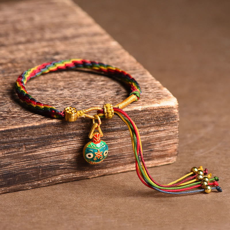 Tibet Gold Swallowing Beast Family Luck Knot Braid Colorful String Bracelet