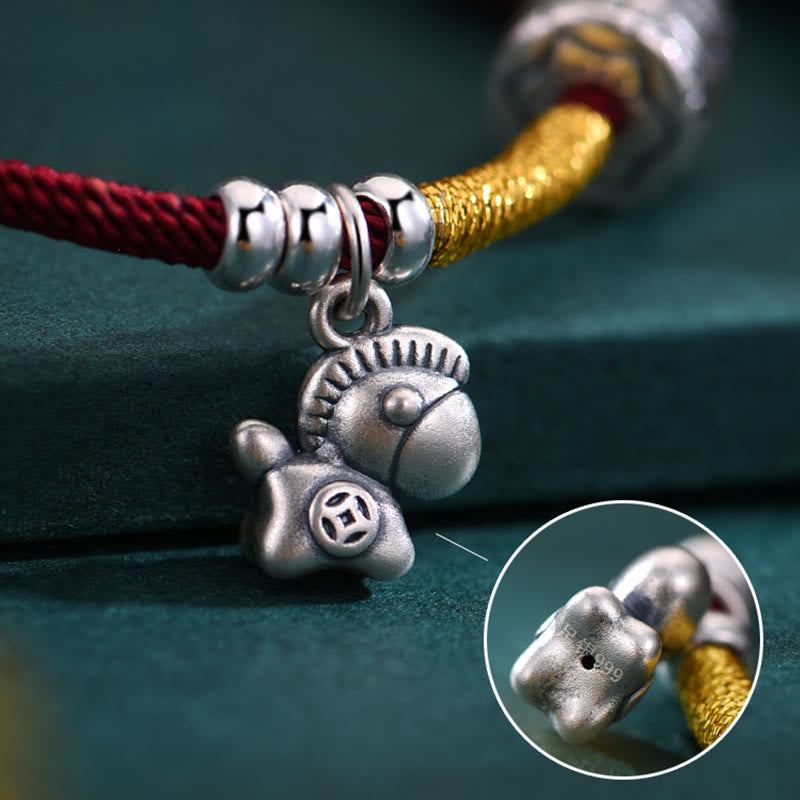 999 Sterling Silver Year Of The Horse Lucky Bead Protection Red Rope Bracelet