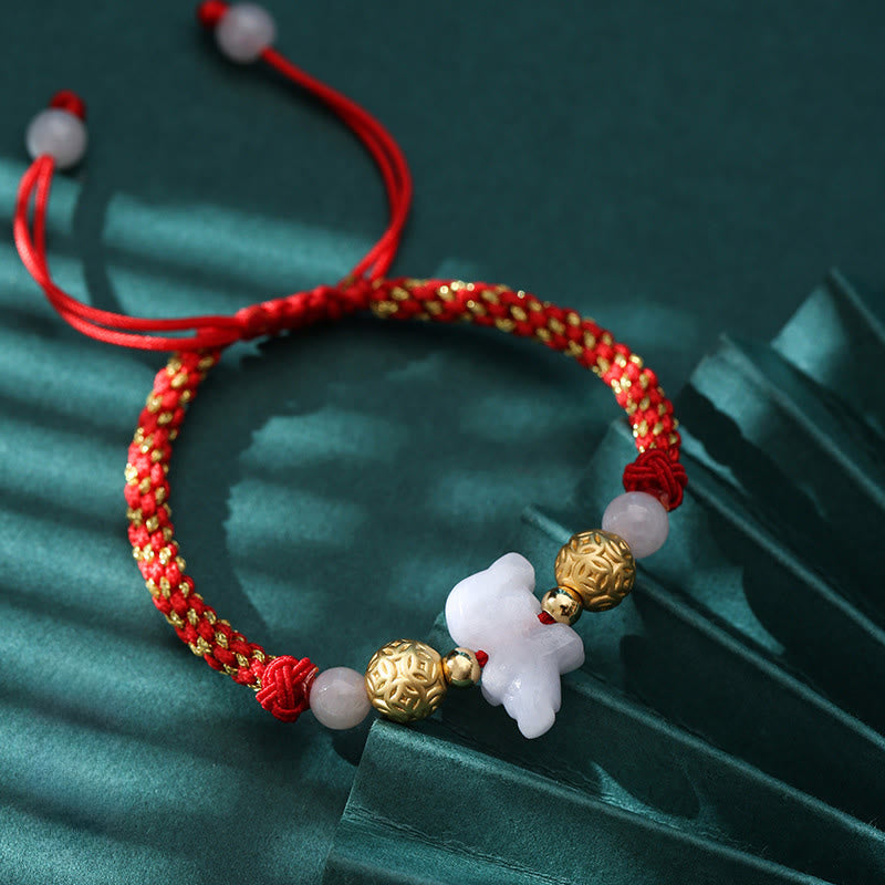 Chinese Zodiac Jade Silver Beads Year Of The Horse Red String Luck Bracelet