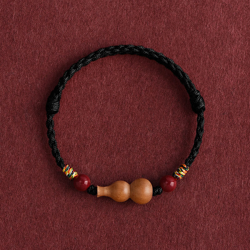 Gourd Peach Wood Rope Adjustable Wealth Luck Bracelet