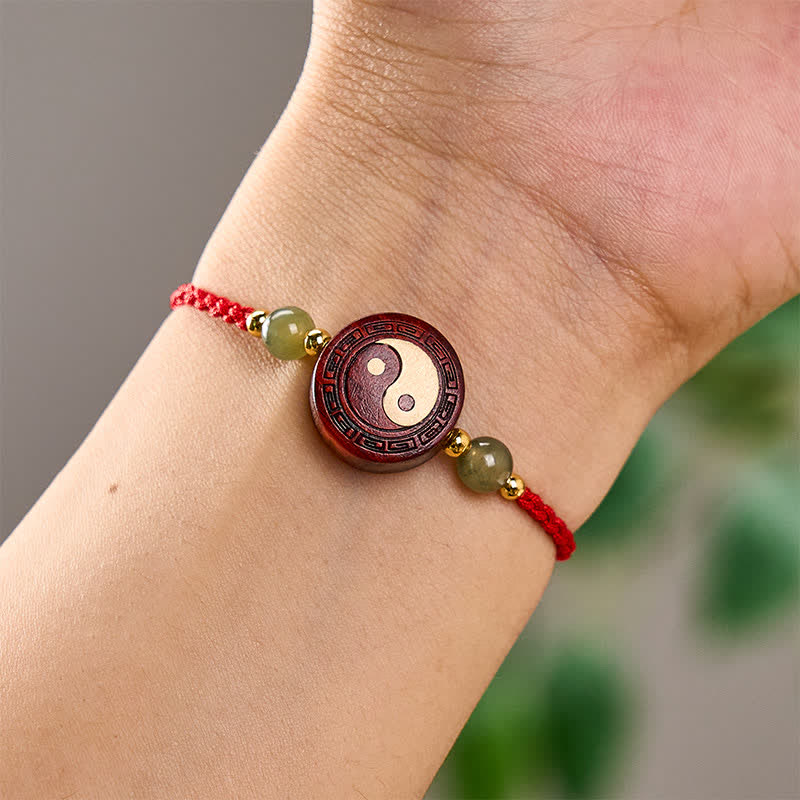 Purple Sandalwood Jade YinYang Balance Red String Bracelet