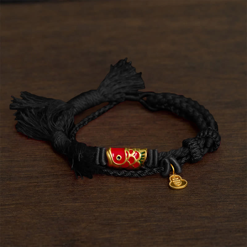 Alloy Koi Fish Gourd Pendant Success Retro Double-Strand String Bracelet