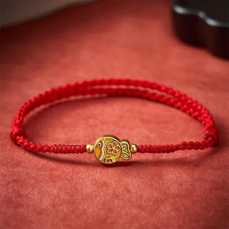 Hand-Woven Flower Koi Fish Luck Red Rope Bracelet