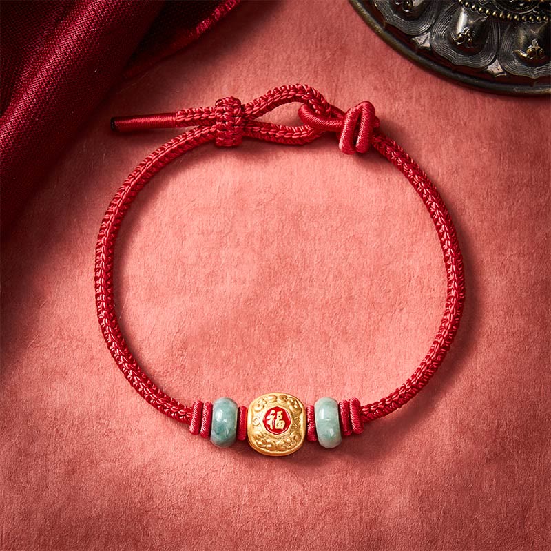 Red String Fu Character Copper Luck Bracelet