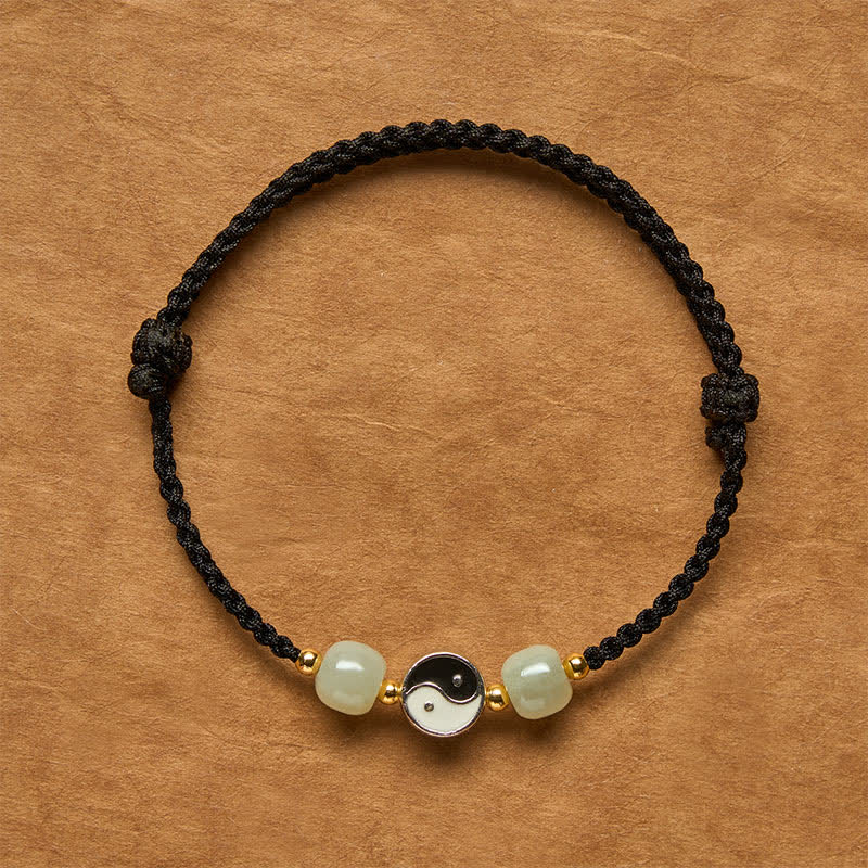 Alloy Yin Yang Hetian Jade Bead Red String Balance Bracelet