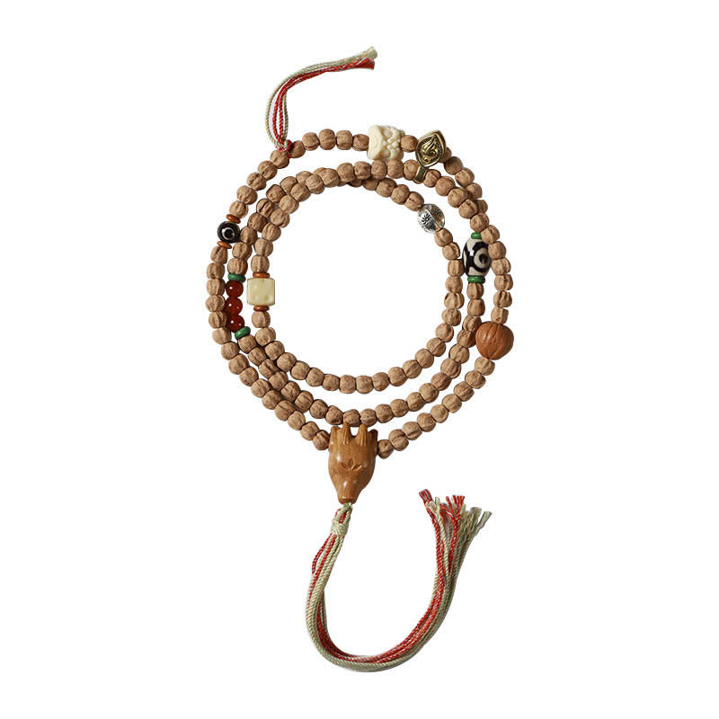 108 Beads Bodhi Seed Red Agate Deer Head Wisdom Mala Bracelet