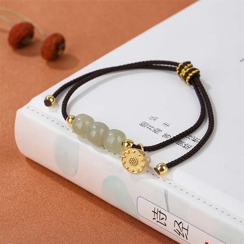 Handmade Hetian Jade Bead Lotus Pod Prosperity Luck Braided Bracelet