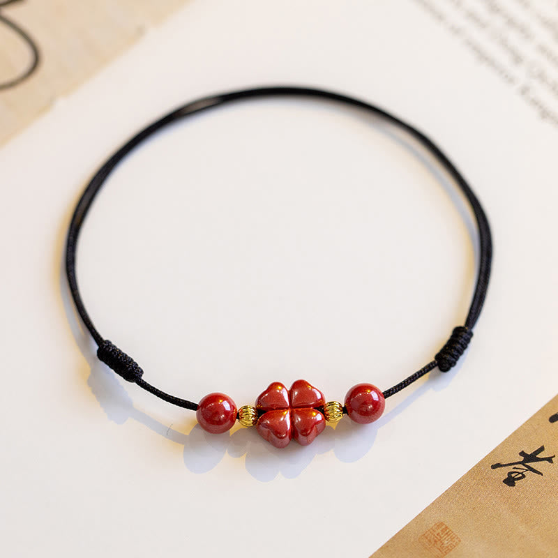 Four Leaf Clover Cinnabar Blessing Calm String Bracelet Anklet