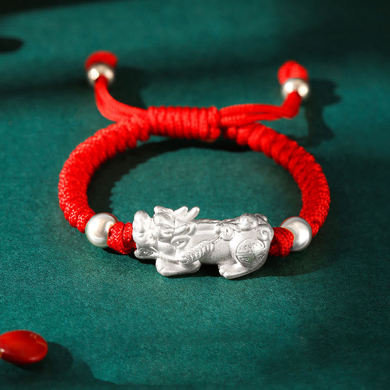 999 Sterling Silver PiXiu Wealth King Kong Knot String Braided Kids Child Bracelet