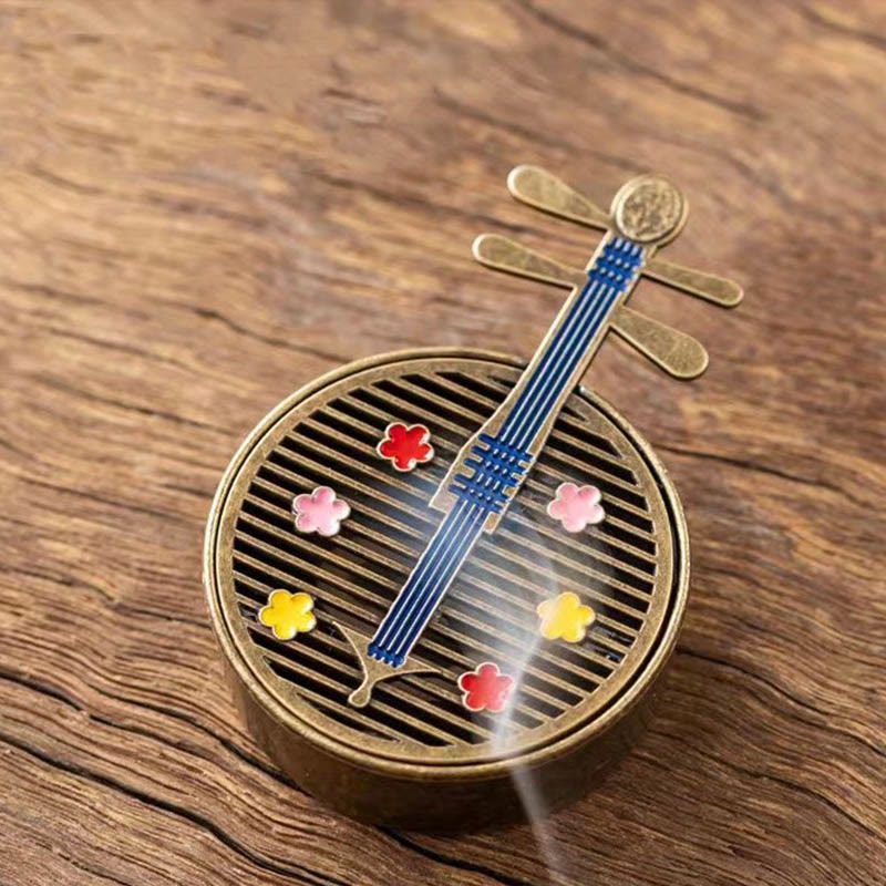 Small Mini Gourd Fan Pipa Copper Alloy Incense Burner Decoration With Incense