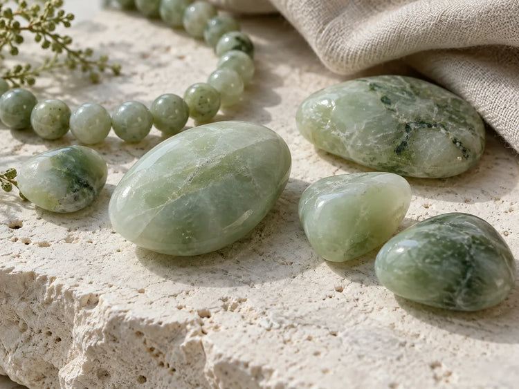 Natural jade stones and green jewelry details