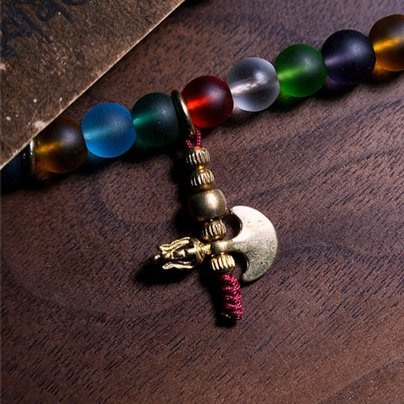 Tibetan 108 Mala Beads Multicolored Liuli Glass Bead Chinese Zodiac Nine Palaces Eight Diagrams Charm Bracelet