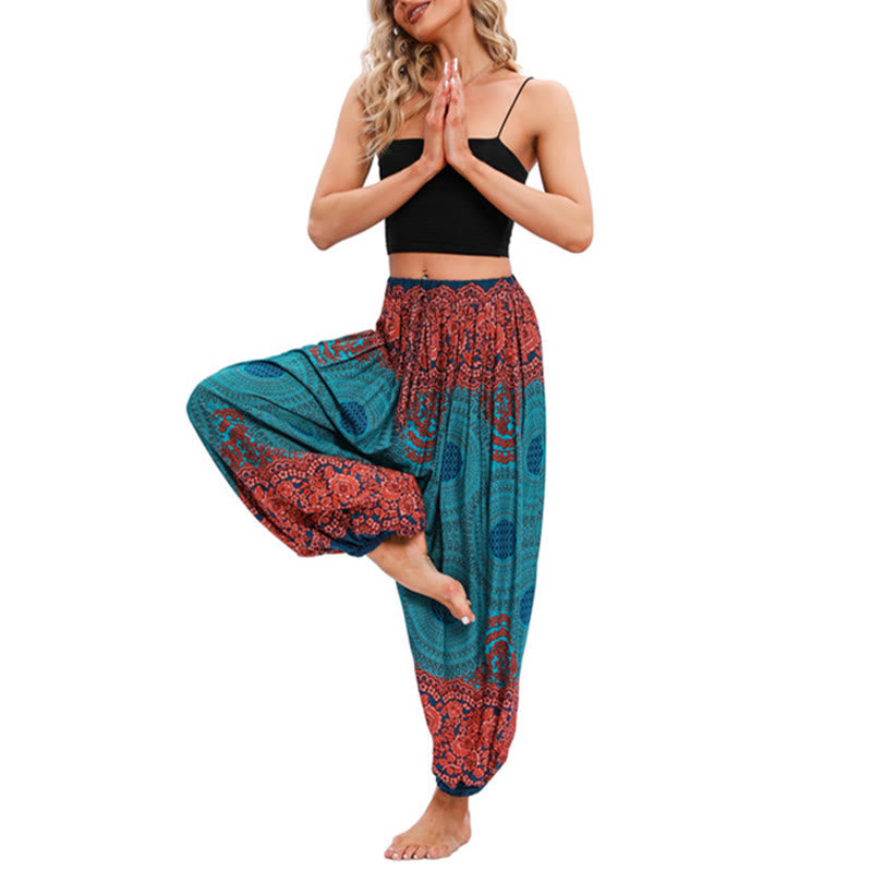 Loose Circle-shaped Flowers Pattern Harem Trousers Women's Yoga Pants