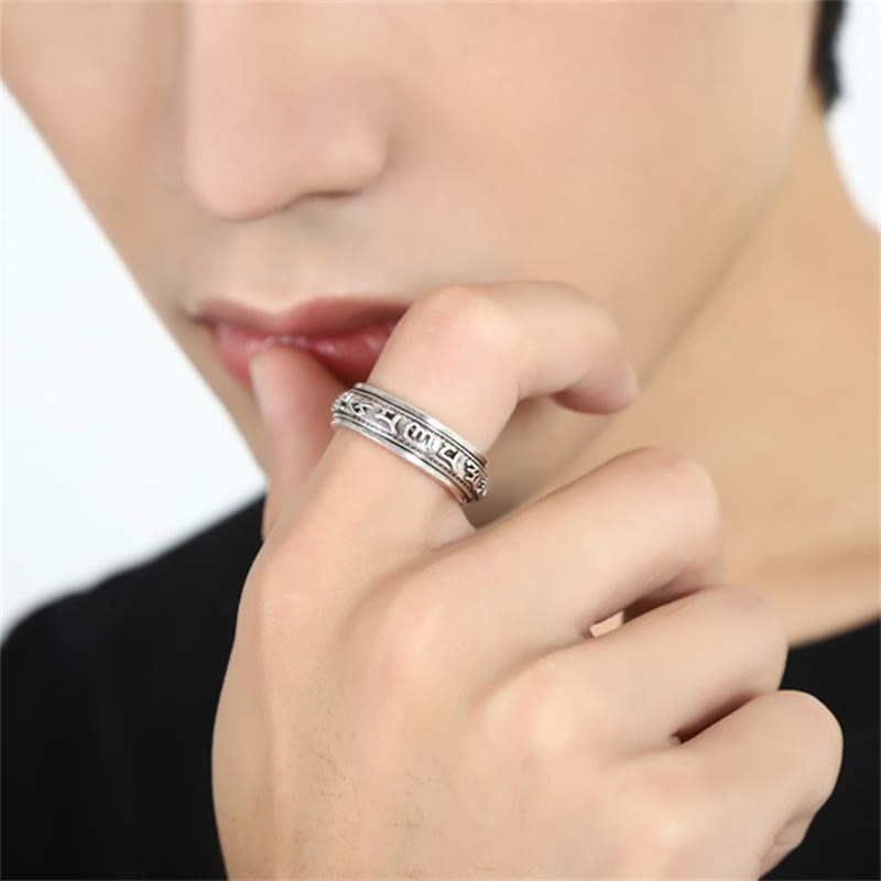 Tibetan Om Mani Padme Hum PiXiu Engraved Wealth Luck Rotatable Ring