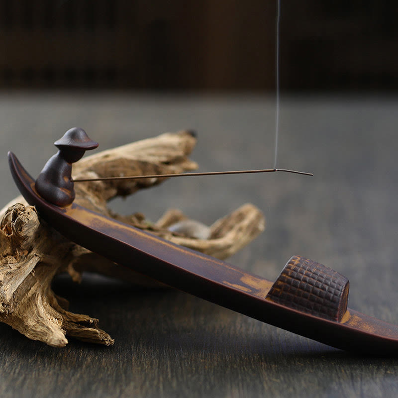 A Lonely Fisherman Afloat Ceramic Incense Burner