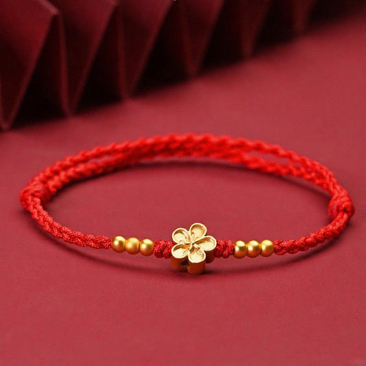 Adjustable Red String Gold Flower Protection Bracelet