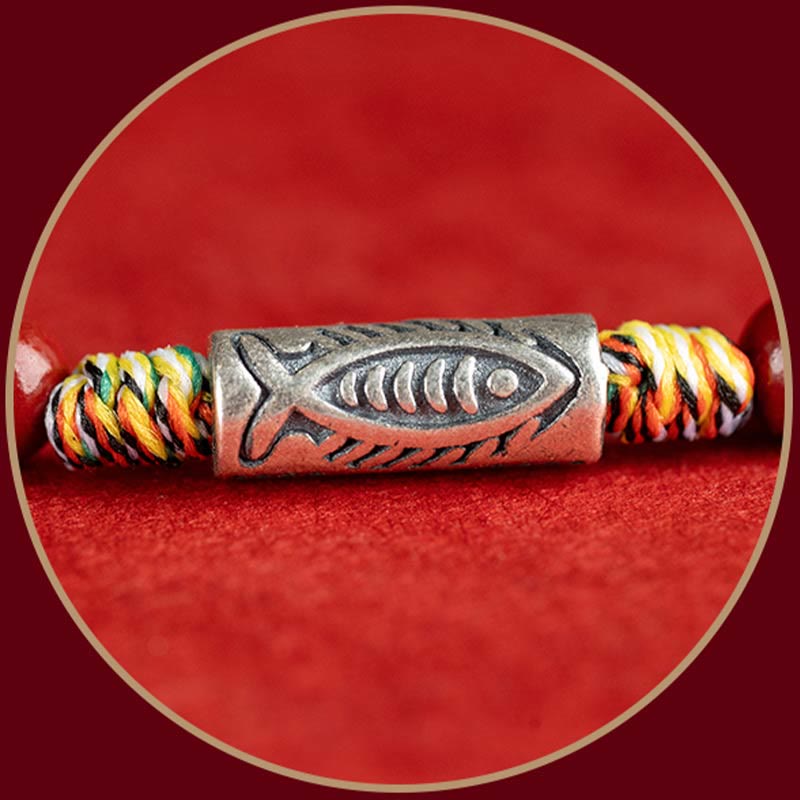 925 Sterling Silver Koi Fish Cinnabar Bead Wealth Handcrafted Braided Bracelet Anklet