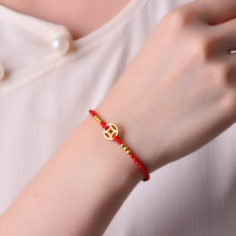 Copper Coin Strength Braided String Bracelet Anklet