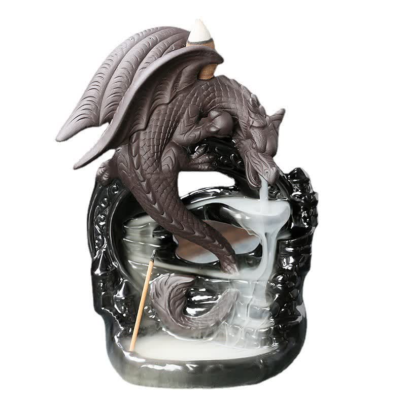 Nordic Pterosaur Dragon Ceramic Backflow Smoke Fountain Protection Incense Burner Decoration