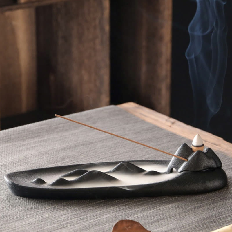 Double Koi Fish Mountain Ceramic Stick Incense Burner Decoration