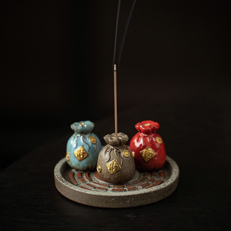 Small Treasure Bowl Lucky Bag Bagua Tray Ceramic Stick Incense Burner Decoration