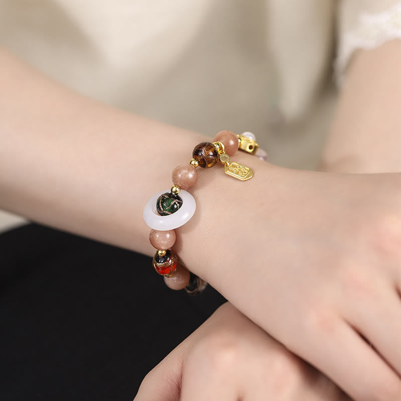 Tibetan Incense Ash Liuli Glass Tridacna Stone Sun Stone Om Mani Padme Hum Prayer Wheel Charm Bracelet