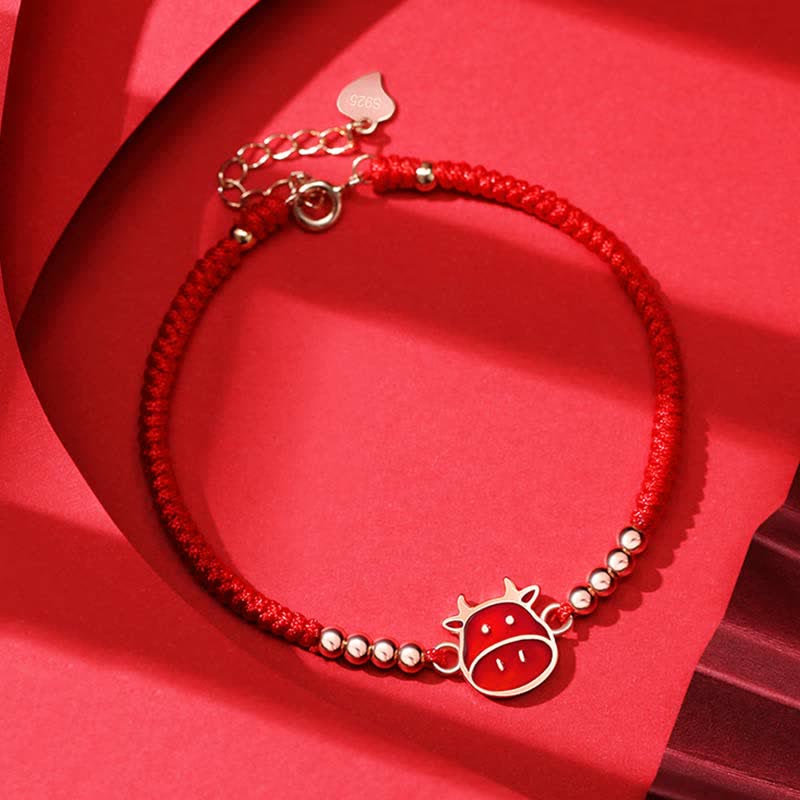 925 Sterling Silver Chinese Zodiac Luck Faith Discolor Red String Bracelet