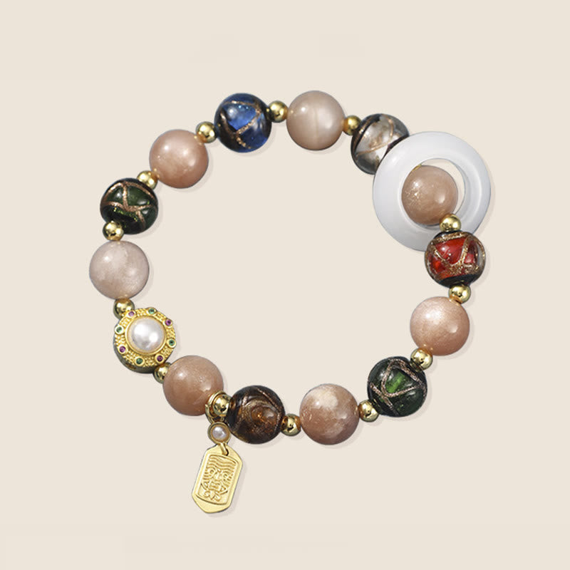 Tibetan Incense Ash Liuli Glass Tridacna Stone Sun Stone Om Mani Padme Hum Prayer Wheel Charm Bracelet