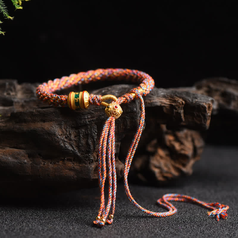 Tibetan Handmade Luck Prayer Wheel Bead Charm Weave Colorful String Bracelet