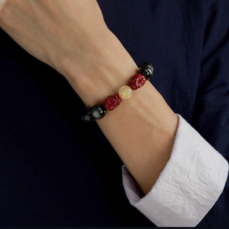 Gold Sheen Obsidian PiXiu Cinnabar Om Mani Padme Hum Protection Bracelet