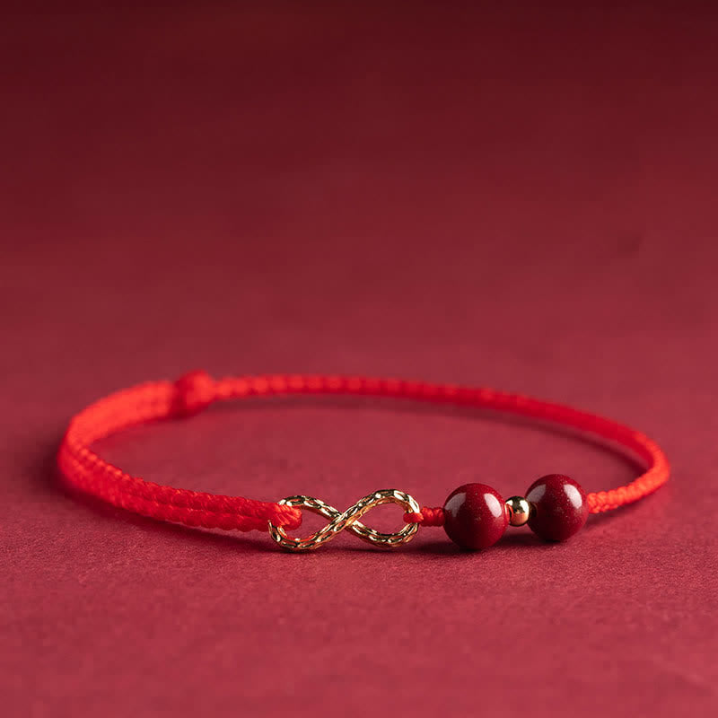 Cinnabar Blessing Red String Golden Infinity Symbol Bracelet Anklet