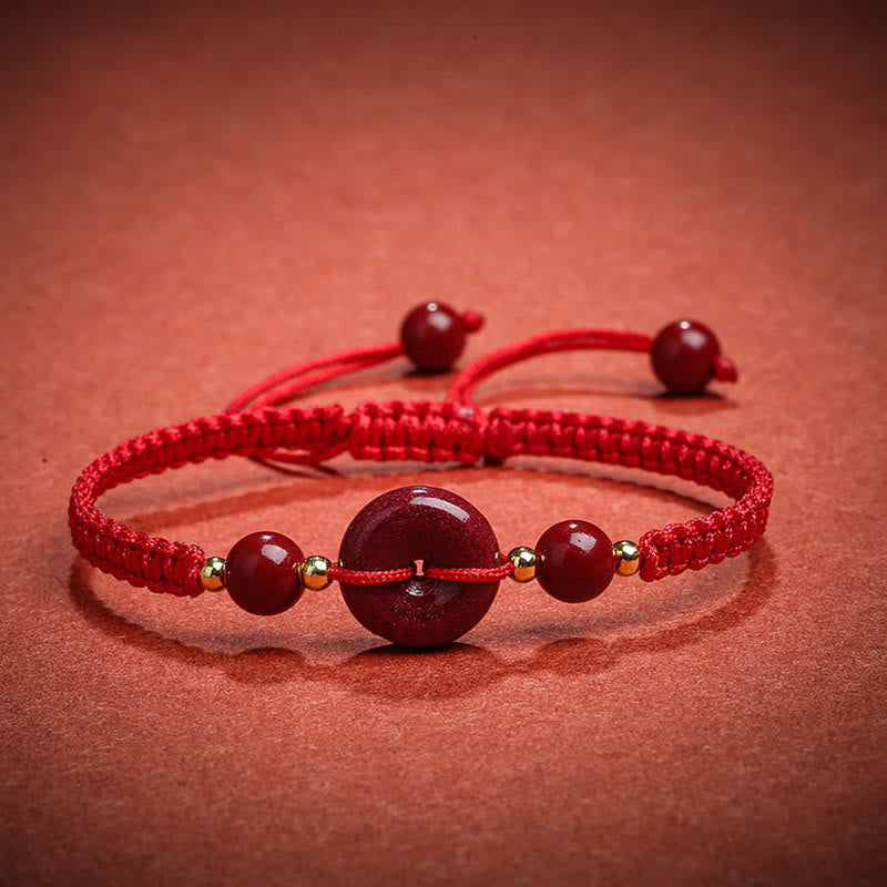 Natural Cinnabar Peace Buckle Blessing String Bracelet