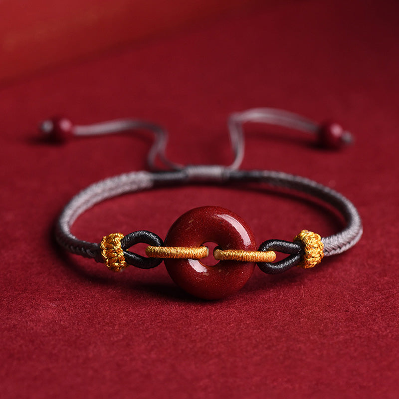 Handmade Cinnabar Peace Buckle Blessing Braided Rope Bracelet