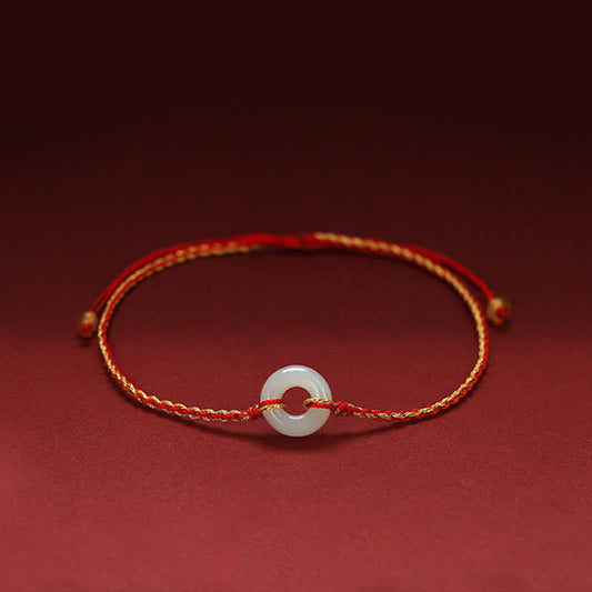 Round Peace Buckle Jade Luck Abundance Braided Bracelet Anklet