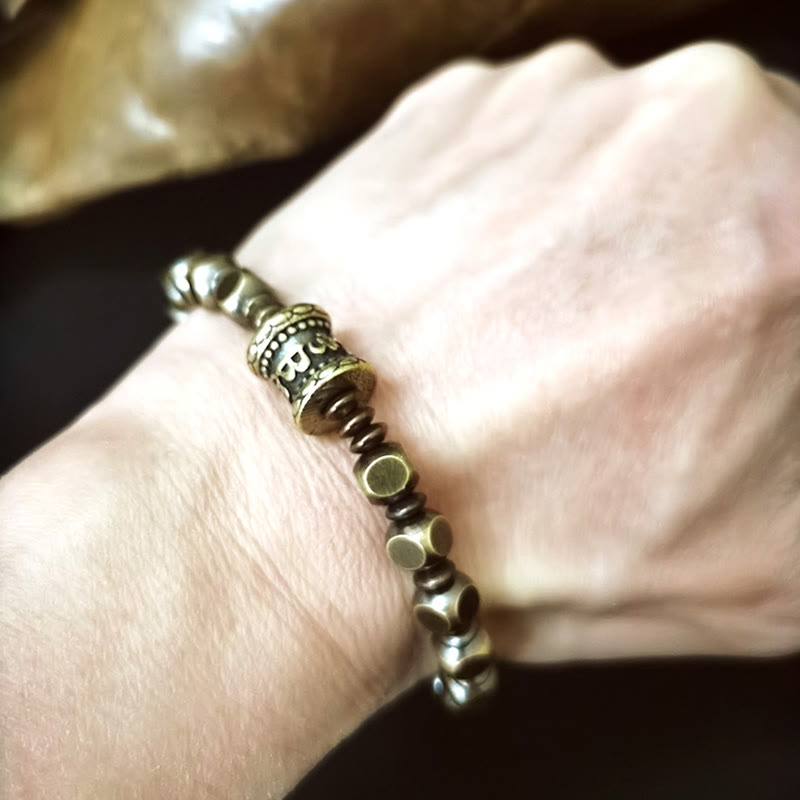 Tibetan Om Mani Padme Hum Carved Copper Brass Amulet Focus Bracelet